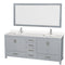 Wyndham AAA Sheffield 80" Double Bathroom Vanity In Gray With White Quartz Countertop Undermount Square Sinks And 70" Mirror WCS141480DGYWQUNSM70