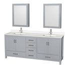 Wyndham AAA Sheffield 80" Double Bathroom Vanity In Gray With White Quartz Countertop Undermount Square Sinks And Medicine Cabinets WCS141480DGYWQUNSMED