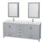 Wyndham AAA Sheffield 80" Double Bathroom Vanity In Gray With White Quartz Countertop Undermount Square Sinks And Medicine Cabinets WCS141480DGYWQUNSMED