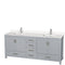 Wyndham AAA Sheffield 80" Double Bathroom Vanity In Gray With White Quartz Countertop Undermount Square Sinks And No Mirror WCS141480DGYWQUNSMXX