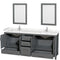 Wyndham Sheffield 80" Double Bathroom Vanity In Dark Gray with Carrara Cultured Marble Countertop Undermount Square Sinks and 24" Mirrors WCS141480DKGC2UNSM24