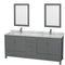 Wyndham Sheffield 80" Double Bathroom Vanity In Dark Gray With White Carrara Marble Countertop Undermount Square Sinks And 24" Mirrors WCS141480DKGCMUNSM24