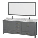 Wyndham Sheffield 80" Double Bathroom Vanity In Dark Gray With White Carrara Marble Countertop Undermount Square Sinks And 70" Mirror WCS141480DKGCMUNSM70