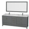 Wyndham Sheffield 80" Double Bathroom Vanity In Dark Gray With White Carrara Marble Countertop Undermount Square Sinks And 70" Mirror WCS141480DKGCMUNSM70