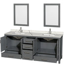 Wyndham AAA Sheffield 80" Double Bathroom Vanity In Dark Gray with Calacatta Quartz Countertop Undermount Square Sinks and 24" Mirrors WCS141480DKGCQUNSM24