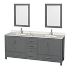 Wyndham AAA Sheffield 80" Double Bathroom Vanity In Dark Gray With Calacatta Quartz Countertop Undermount Square Sinks And 24" Mirrors WCS141480DKGCQUNSM24