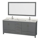 Wyndham AAA Sheffield 80" Double Bathroom Vanity In Dark Gray With Calacatta Quartz Countertop Undermount Square Sinks And 70" Mirror WCS141480DKGCQUNSM70