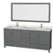 Wyndham AAA Sheffield 80" Double Bathroom Vanity In Dark Gray With Calacatta Quartz Countertop Undermount Square Sinks And 70" Mirror WCS141480DKGCQUNSM70