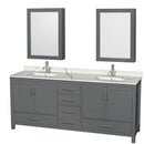 Wyndham AAA Sheffield 80" Double Bathroom Vanity In Dark Gray With Calacatta Quartz Countertop Undermount Square Sinks And Medicine Cabinets WCS141480DKGCQUNSMED