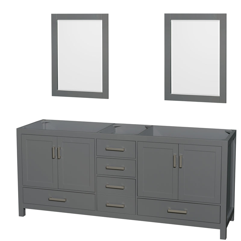 Wyndham Sheffield 80" Double Bathroom Vanity In Dark Gray With No Countertop No Sink And 24" Mirrors WCS141480DKGCXSXXM24