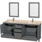 Wyndham AAA Sheffield 80" Double Bathroom Vanity In Dark Gray with Ivory Marble Countertop Undermount Square Sinks and 24" Mirrors WCS141480DKGIVUNSM24