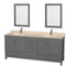 Wyndham AAA Sheffield 80" Double Bathroom Vanity In Dark Gray With Ivory Marble Countertop Undermount Square Sinks And 24" Mirrors WCS141480DKGIVUNSM24