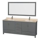 Wyndham AAA Sheffield 80" Double Bathroom Vanity In Dark Gray With Ivory Marble Countertop Undermount Square Sinks And 70" Mirror WCS141480DKGIVUNSM70