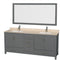 Wyndham AAA Sheffield 80" Double Bathroom Vanity In Dark Gray With Ivory Marble Countertop Undermount Square Sinks And 70" Mirror WCS141480DKGIVUNSM70