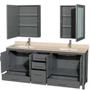 Wyndham AAA Sheffield 80" Double Bathroom Vanity In Dark Gray with Ivory Marble Countertop Undermount Square Sinks and Medicine Cabinets WCS141480DKGIVUNSMED