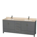 Wyndham AAA Sheffield 80" Double Bathroom Vanity In Dark Gray With Ivory Marble Countertop Undermount Square Sinks And No Mirror WCS141480DKGIVUNSMXX