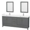 Wyndham Sheffield 80" Double Bathroom Vanity In Dark Gray With White Cultured Marble Countertop Undermount Square Sinks And 24" Mirrors WCS141480DKGWCUNSM24