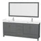 Wyndham Sheffield 80" Double Bathroom Vanity In Dark Gray With White Cultured Marble Countertop Undermount Square Sinks And 70" Mirror WCS141480DKGWCUNSM70