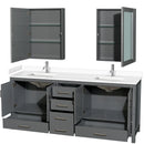 Wyndham Sheffield 80" Double Bathroom Vanity In Dark Gray with White Cultured Marble Countertop Undermount Square Sinks and Medicine Cabinets WCS141480DKGWCUNSMED