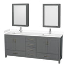 Wyndham Sheffield 80" Double Bathroom Vanity In Dark Gray With White Cultured Marble Countertop Undermount Square Sinks And Medicine Cabinets WCS141480DKGWCUNSMED