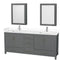 Wyndham Sheffield 80" Double Bathroom Vanity In Dark Gray With White Cultured Marble Countertop Undermount Square Sinks And Medicine Cabinets WCS141480DKGWCUNSMED