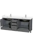 Wyndham Sheffield 80" Double Bathroom Vanity In Dark Gray with White Cultured Marble Countertop Undermount Square Sinks and No Mirror WCS141480DKGWCUNSMXX