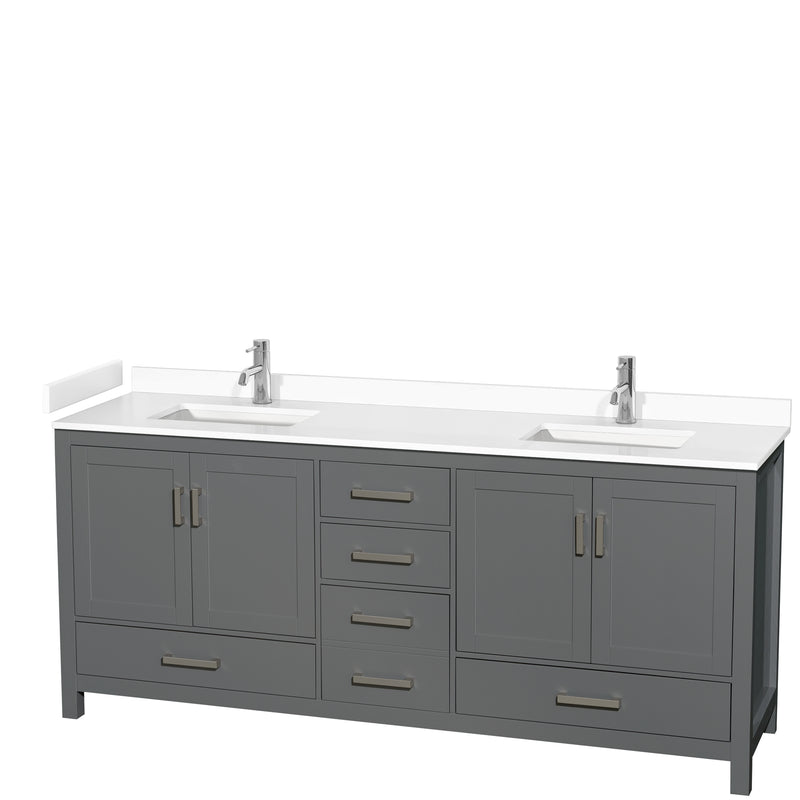 Wyndham Sheffield 80" Double Bathroom Vanity In Dark Gray With White Cultured Marble Countertop Undermount Square Sinks And No Mirror WCS141480DKGWCUNSMXX