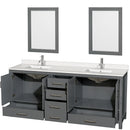 Wyndham AAA Sheffield 80" Double Bathroom Vanity In Dark Gray with White Quartz Countertop Undermount Square Sinks and 24" Mirrors WCS141480DKGWQUNSM24