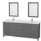 Wyndham AAA Sheffield 80" Double Bathroom Vanity In Dark Gray With White Quartz Countertop Undermount Square Sinks And 24" Mirrors WCS141480DKGWQUNSM24