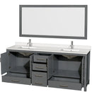 Wyndham AAA Sheffield 80" Double Bathroom Vanity In Dark Gray with White Quartz Countertop Undermount Square Sinks and 70" Mirror WCS141480DKGWQUNSM70