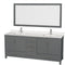 Wyndham AAA Sheffield 80" Double Bathroom Vanity In Dark Gray With White Quartz Countertop Undermount Square Sinks And 70" Mirror WCS141480DKGWQUNSM70