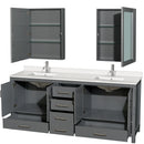 Wyndham AAA Sheffield 80" Double Bathroom Vanity In Dark Gray with White Quartz Countertop Undermount Square Sinks and Medicine Cabinets WCS141480DKGWQUNSMED