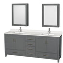 Wyndham AAA Sheffield 80" Double Bathroom Vanity In Dark Gray With White Quartz Countertop Undermount Square Sinks And Medicine Cabinets WCS141480DKGWQUNSMED