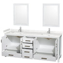 Wyndham Sheffield 80" Double Bathroom Vanity In White with Carrara Cultured Marble Countertop Undermount Square Sinks and 24" Mirrors WCS141480DWHC2UNSM24