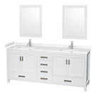 Wyndham Sheffield 80" Double Bathroom Vanity In White With Carrara Cultured Marble Countertop Undermount Square Sinks And 24" Mirrors WCS141480DWHC2UNSM24