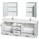 Wyndham Sheffield 80" Double Bathroom Vanity In White with Carrara Cultured Marble Countertop Undermount Square Sinks and Medicine Cabinets WCS141480DWHC2UNSMED