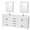 Wyndham Sheffield 80" Double Bathroom Vanity In White With Carrara Cultured Marble Countertop Undermount Square Sinks And Medicine Cabinets WCS141480DWHC2UNSMED