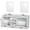 Wyndham Sheffield 80" Double Bathroom Vanity In White White Carrara Marble Countertop Undermount Oval Sinks and 24" Mirrors WCS141480DWHCMUNOM24