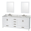 Wyndham Sheffield 80" Double Bathroom Vanity In White White Carrara Marble Countertop Undermount Oval Sinks And 24" Mirrors WCS141480DWHCMUNOM24