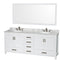 Wyndham Sheffield 80" Double Bathroom Vanity In White White Carrara Marble Countertop Undermount Oval Sinks And 70" Mirror WCS141480DWHCMUNOM70