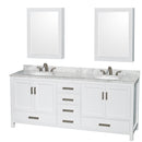 Wyndham Sheffield 80" Double Bathroom Vanity In White White Carrara Marble Countertop Undermount Oval Sinks And Medicine Cabinets WCS141480DWHCMUNOMED