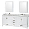 Wyndham Sheffield 80" Double Bathroom Vanity In White White Carrara Marble Countertop Undermount Oval Sinks And Medicine Cabinets WCS141480DWHCMUNOMED