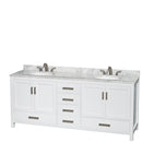 Wyndham Sheffield 80" Double Bathroom Vanity In White White Carrara Marble Countertop Undermount Oval Sinks and 24" Mirrors WCS141480DWHCMUNOM24