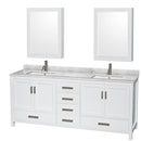 Wyndham Sheffield 80" Double Bathroom Vanity In White White Carrara Marble Countertop Undermount Square Sinks And Medicine Cabinets WCS141480DWHCMUNSMED