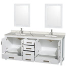 Wyndham AAA Sheffield 80" Double Bathroom Vanity In White with Calacatta Quartz Countertop Undermount Square Sinks and 24" Mirrors WCS141480DWHCQUNSM24