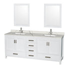 Wyndham AAA Sheffield 80" Double Bathroom Vanity In White With Calacatta Quartz Countertop Undermount Square Sinks And 24" Mirrors WCS141480DWHCQUNSM24