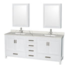 Wyndham AAA Sheffield 80" Double Bathroom Vanity In White With Calacatta Quartz Countertop Undermount Square Sinks And Medicine Cabinets WCS141480DWHCQUNSMED