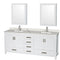 Wyndham AAA Sheffield 80" Double Bathroom Vanity In White With Calacatta Quartz Countertop Undermount Square Sinks And Medicine Cabinets WCS141480DWHCQUNSMED