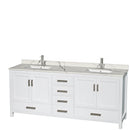 Wyndham AAA Sheffield 80" Double Bathroom Vanity In White With Calacatta Quartz Countertop Undermount Square Sinks And No Mirror WCS141480DWHCQUNSMXX