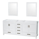 Wyndham Sheffield 80" Double Bathroom Vanity In White No Countertop No Sinks And 24" Mirrors WCS141480DWHCXSXXM24